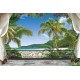 Wallpapers mural 3d view terrace with palm trees and lilac Wallpapers mural 3d view terrace with palm trees and lilac