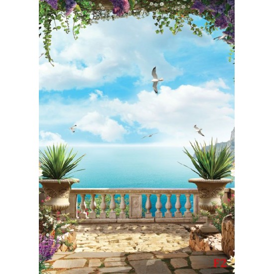 Wallpapers 3d beautiful sea terrace with colorful flowers
