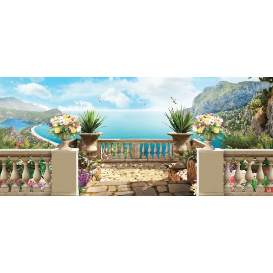 Wallpapers 3d beautiful sea terrace with colorful flowers