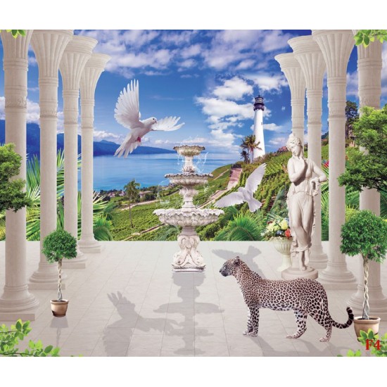 Wallpapers mural 3d seascape kolonoda with leopard