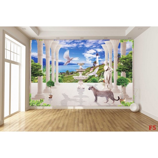 Wallpapers mural 3d seascape kolonoda with leopard