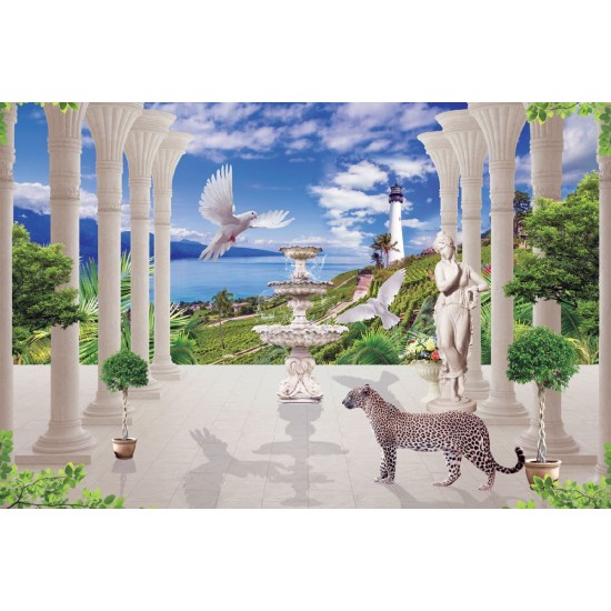 Wallpapers mural 3d seascape kolonoda with leopard
