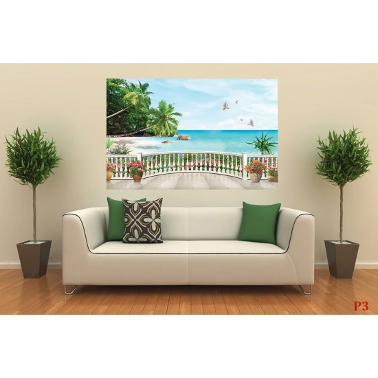 Wallpapers 3d seaview palms over railing Wallpapers 3d seaview palms over railing