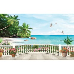 Wallpapers 3d seaview palms over railing