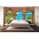 Wallpapers 3d sea view with palm trees overlooking stone arches