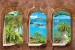 Wallpapers 3d sea view with palm trees overlooking stone arches