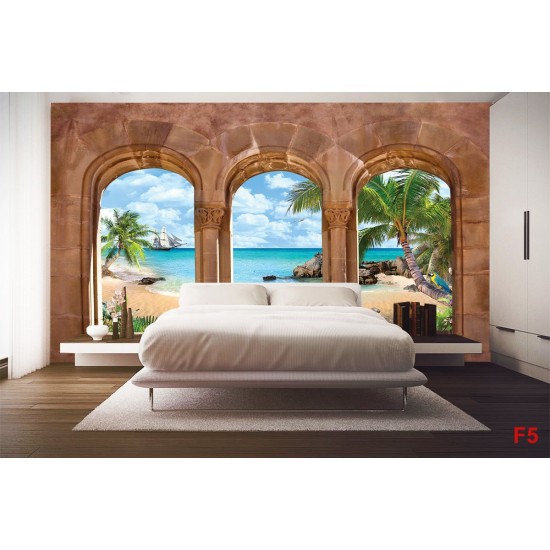 Wallpapers 3d sea view overlooking boat stone arches Wallpapers 3d sea view overlooking boat stone arches