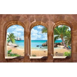 Wallpapers 3d sea view overlooking boat stone arches