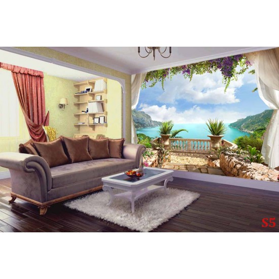 Wallpapers mural romantic sea view from the balcony with veils Wallpapers mural romantic sea view from the balcony with veils