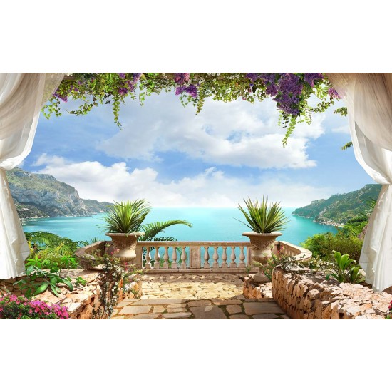 Wallpapers mural romantic sea view from the balcony with veils Wallpapers mural romantic sea view from the balcony with veils