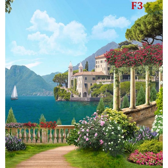 Wallpapers mural Mediterranean view with colonnade and villa Wallpapers mural Mediterranean view with colonnade and villa