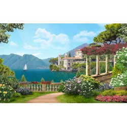 Wallpapers mural Mediterranean view with colonnade and villa