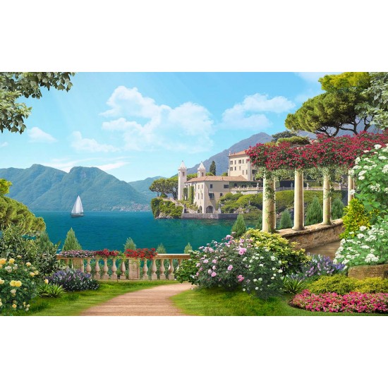 Wallpapers mural Mediterranean view with colonnade and villa Wallpapers mural Mediterranean view with colonnade and villa
