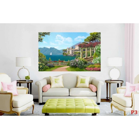 Wallpapers mural Mediterranean view with colonnade and villa Wallpapers mural Mediterranean view with colonnade and villa