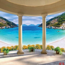 Wallpapers terrace vault columns with a seaside landscape