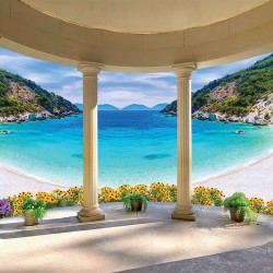 Wallpapers terrace vault columns with a seaside landscape