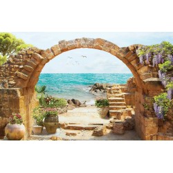 Wallpapers sea landscape with flowers over a stone arch Wallpapers sea landscape with flowers over a stone arch