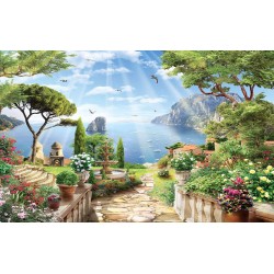Photo wallpaper unique 3d efect seascape garden with fountain