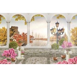 Wallpapers 3d view through the columns of the old town bridge
