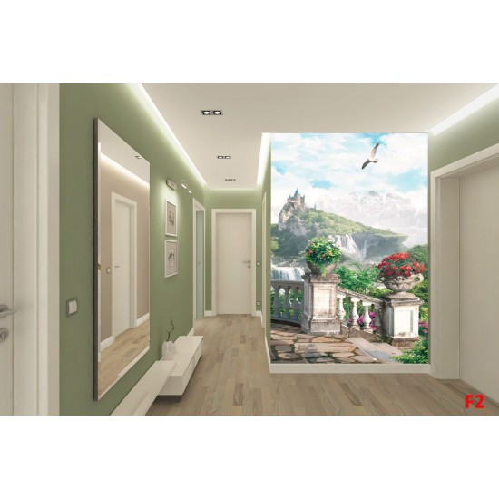 Photo mural terrace with beautiful views of the castle and waterfall