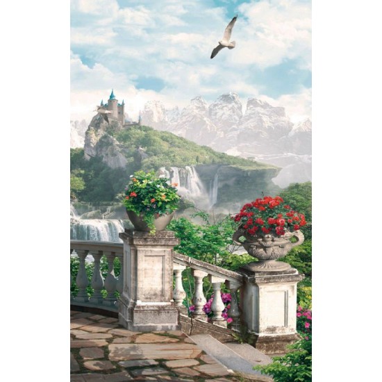 Photo mural terrace with beautiful views of the castle and waterfall