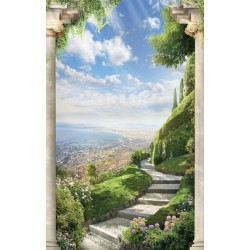 Photo mural view antique garden with flowers Photo mural view antique garden with flowers