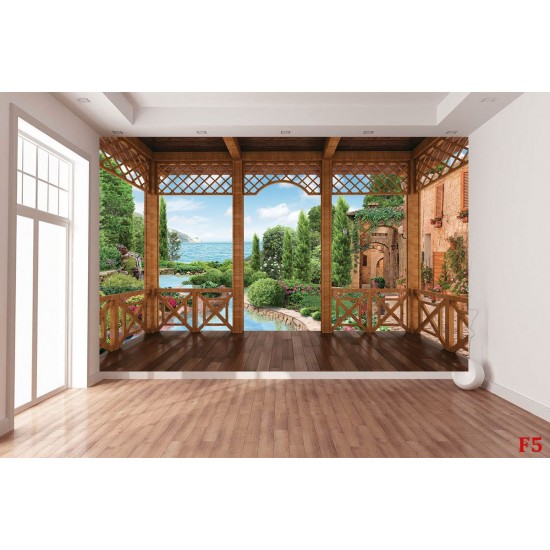 Photo mural veranda of a sea villa and garden