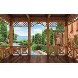 Photo mural veranda of a sea villa and garden Photo mural veranda of a sea villa and garden