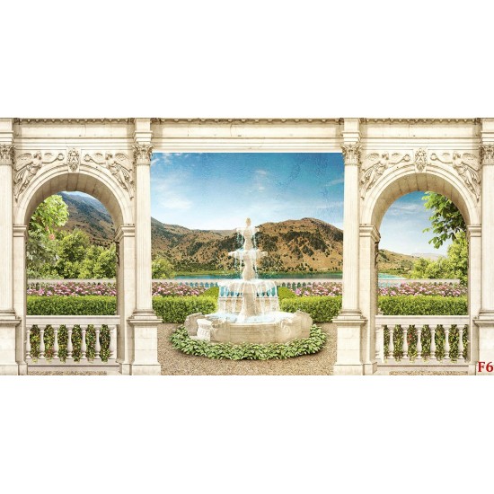 Wallpapers 3d great view of the garden with a fountain in columns Wallpapers 3d great view of the garden with a fountain in columns