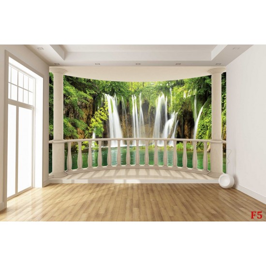 Wallpapers mural 3d Oval terrace overlooking forest waterfalls Wallpapers mural 3d Oval terrace overlooking forest waterfalls