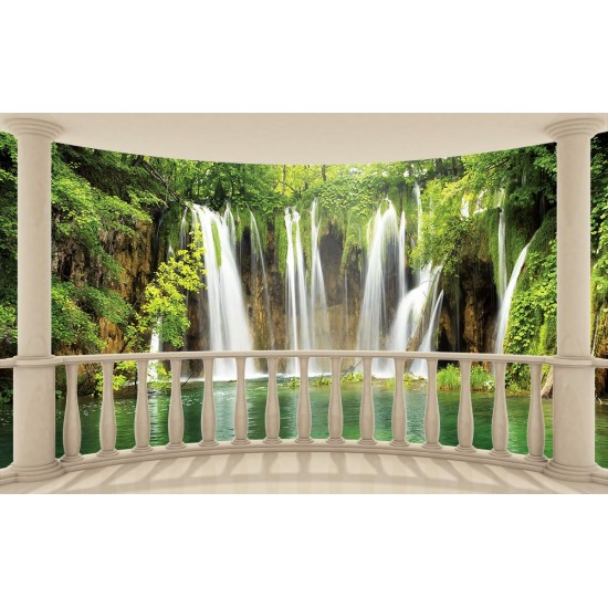 Wallpapers mural 3d Oval terrace overlooking forest waterfalls Wallpapers mural 3d Oval terrace overlooking forest waterfalls