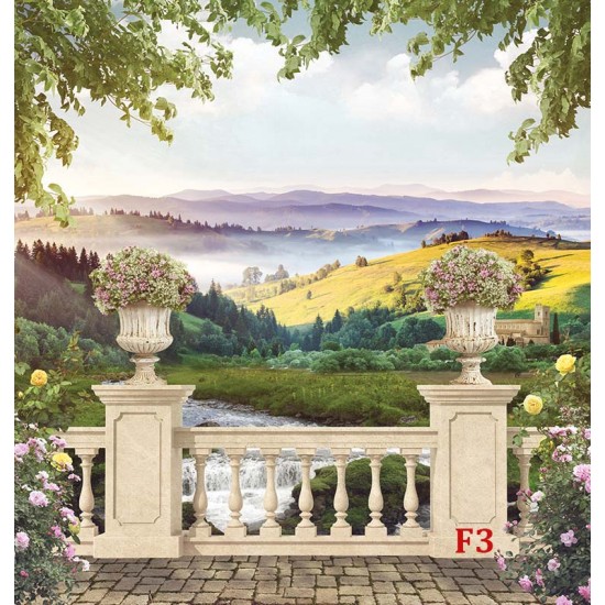 Photo mural spectacular view from a railing of Tuscan fields