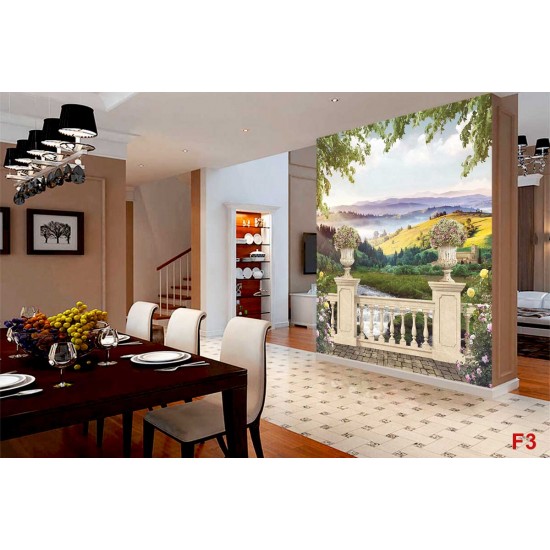Photo mural spectacular view from a railing of Tuscan fields