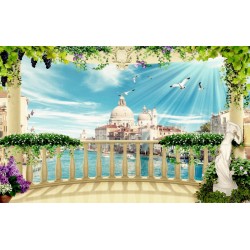 Wallpapers 3d view terrace in Venice Grand Canal with flowers