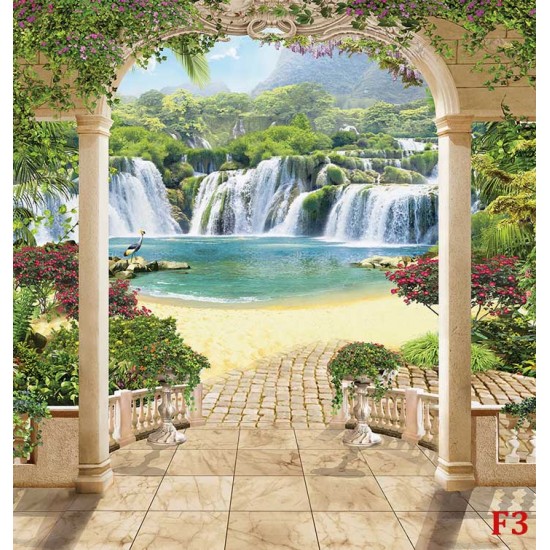 Wallpapers beautiful view of waterfalls through columns Wallpapers beautiful view of waterfalls through columns