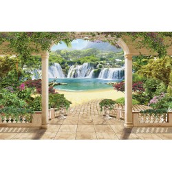 Wallpapers beautiful view of waterfalls through columns