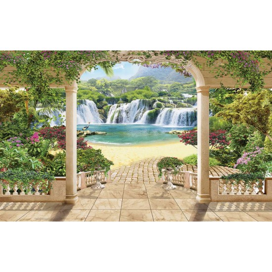 Wallpapers beautiful view of waterfalls through columns Wallpapers beautiful view of waterfalls through columns