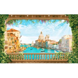 Photo wallpaper 3d effect Venice Grand Canal through an old terrace Photo wallpaper 3d effect Venice Grand Canal through an old terrace