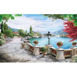 Photo wallpapers 3d beautiful cityscape with lake model painted