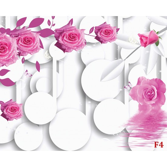 Wall murals 3D model with roses and circles white background  2 colors