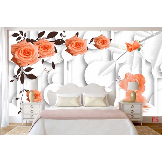 Wall murals 3D model with roses and circles white background  2 colors