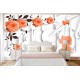 Wall murals 3D model with roses and circles white background  2 colors