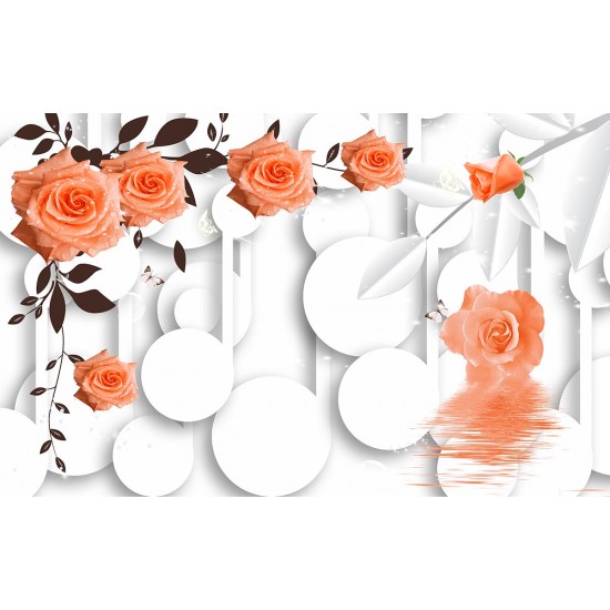 Wall murals 3D model with roses and circles white background  2 colors