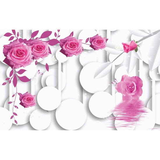 Wall murals 3D model with roses and circles white background  2 colors
