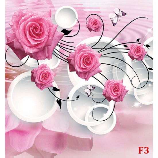 Wall murals pink roses in modern composition with circles 3D