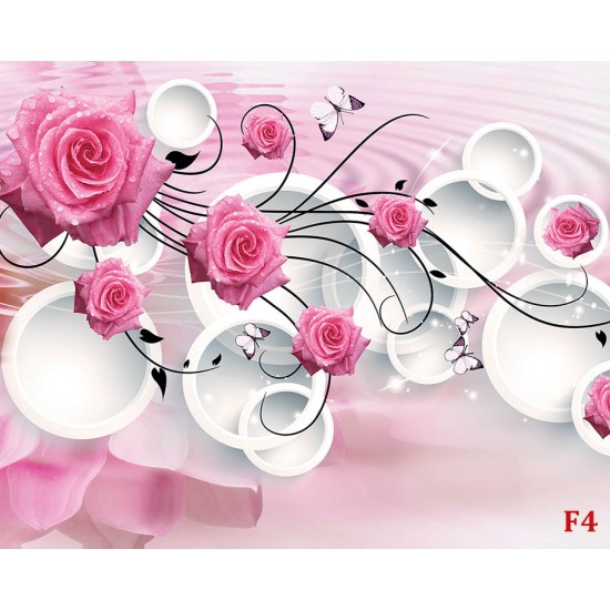 Wall murals pink roses in modern composition with circles 3D