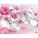 Wall murals pink roses in modern composition with circles 3D