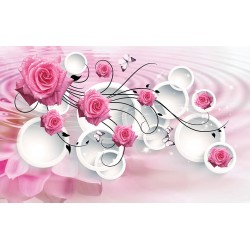 Wall murals pink roses in modern composition with circles 3D