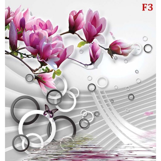 Wall murals pink magnolia 3d effect geometric white wall