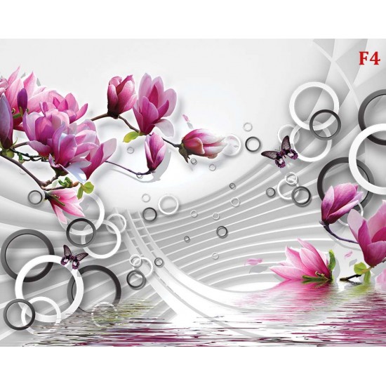 Wall murals pink magnolia 3d effect geometric white wall